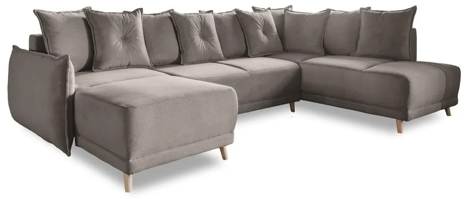 Divano letto angolare in velluto a coste marrone chiaro (angolo destro a forma di U) Lazy Lukka - Miuform