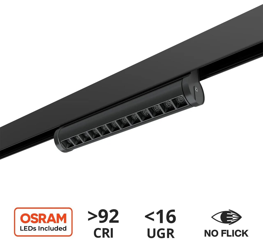 Faro LED Lineare 12W Magnetico 24cm CRI92 UGR16 Nero 48V Colore Bianco Naturale 4.000K