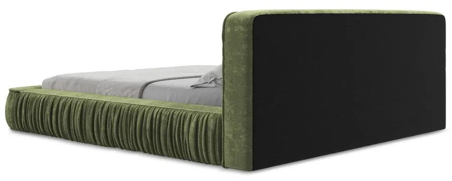 Letto matrimoniale imbottito verde con contenitore e rete inclusi 180x200 cm Keoni – Makamii