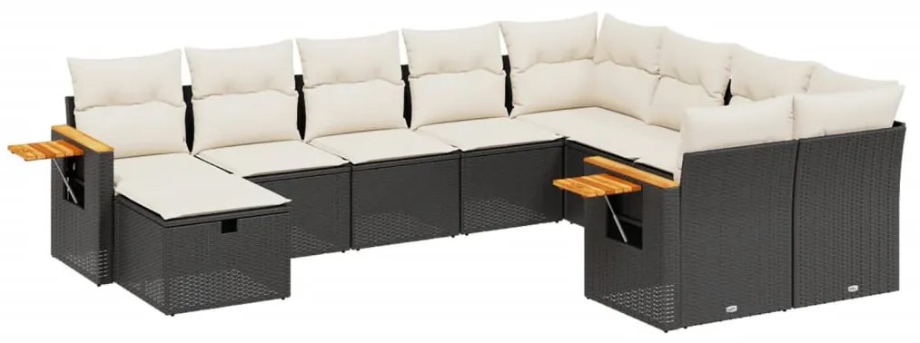 Set Divani da Giardino 10pz con Cuscini in Polyrattan Nero