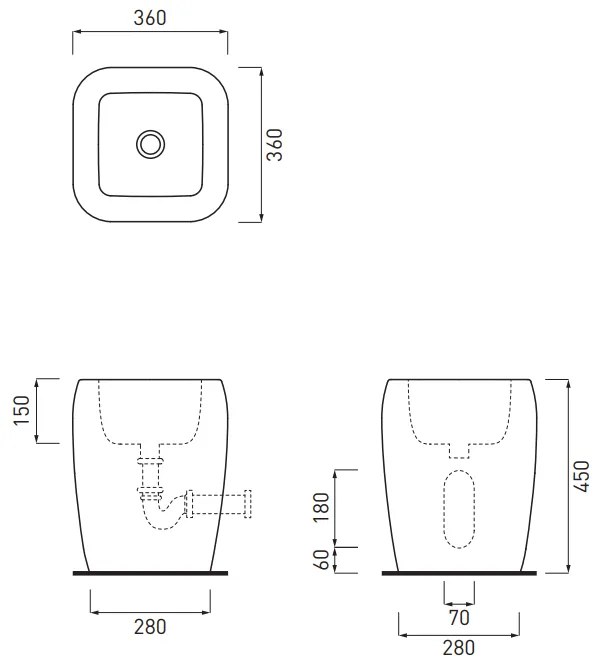 Cielo Shui Lavabo 36x36 da appoggio mezza colonna in ceramica bianco lucido