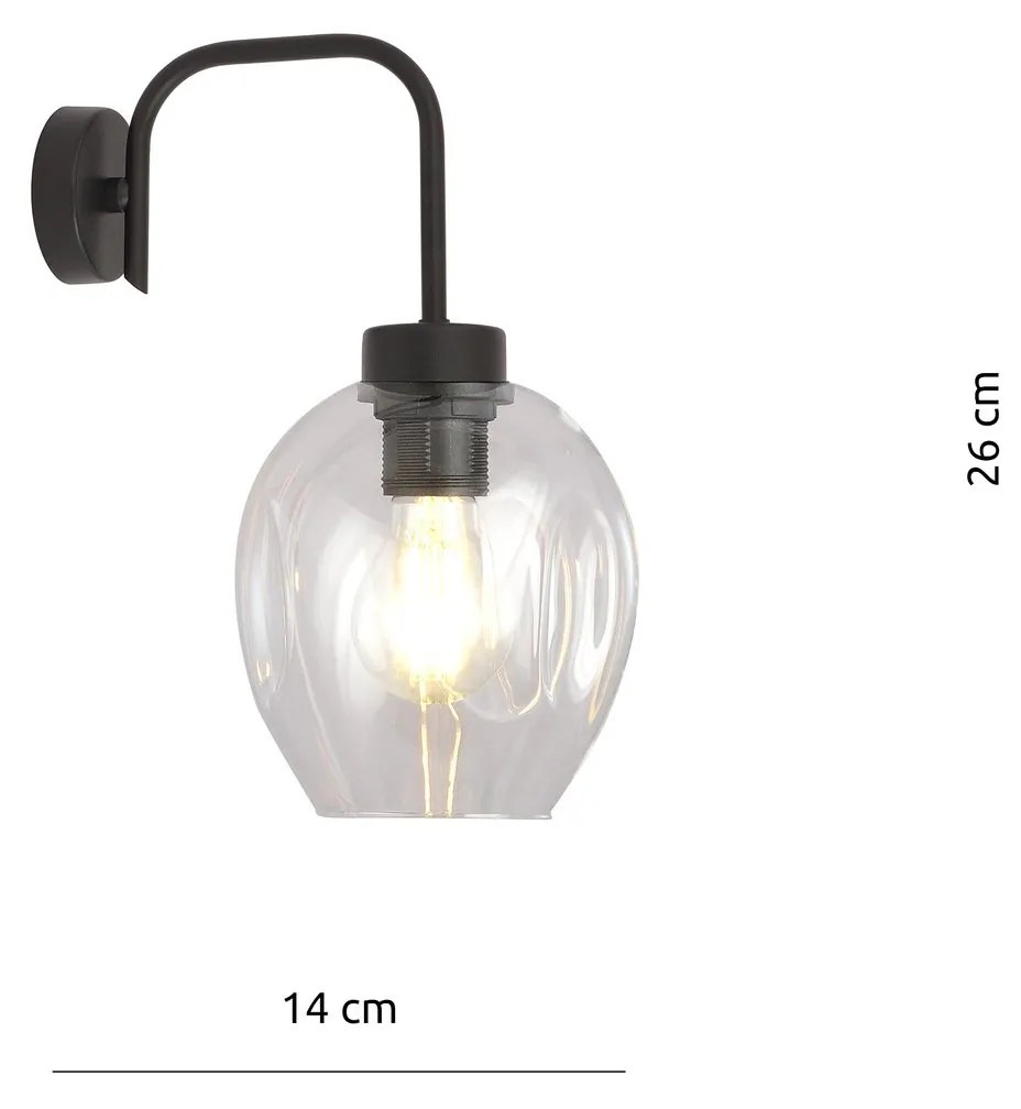 Applique Moderna 1 Luce Lukka In Accaio Nero E Vetro Trasparente