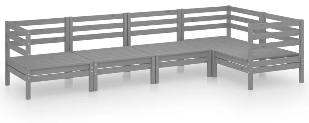 Set Salotto da Giardino 5 pz in Legno Massello di Pino Grigio