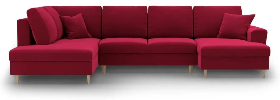 Divano angolare rosso allungabile e con contenitore (con penisola a sinistra/a U) con rivestimento in velluto Kyoto – Cosmopolitan Design
