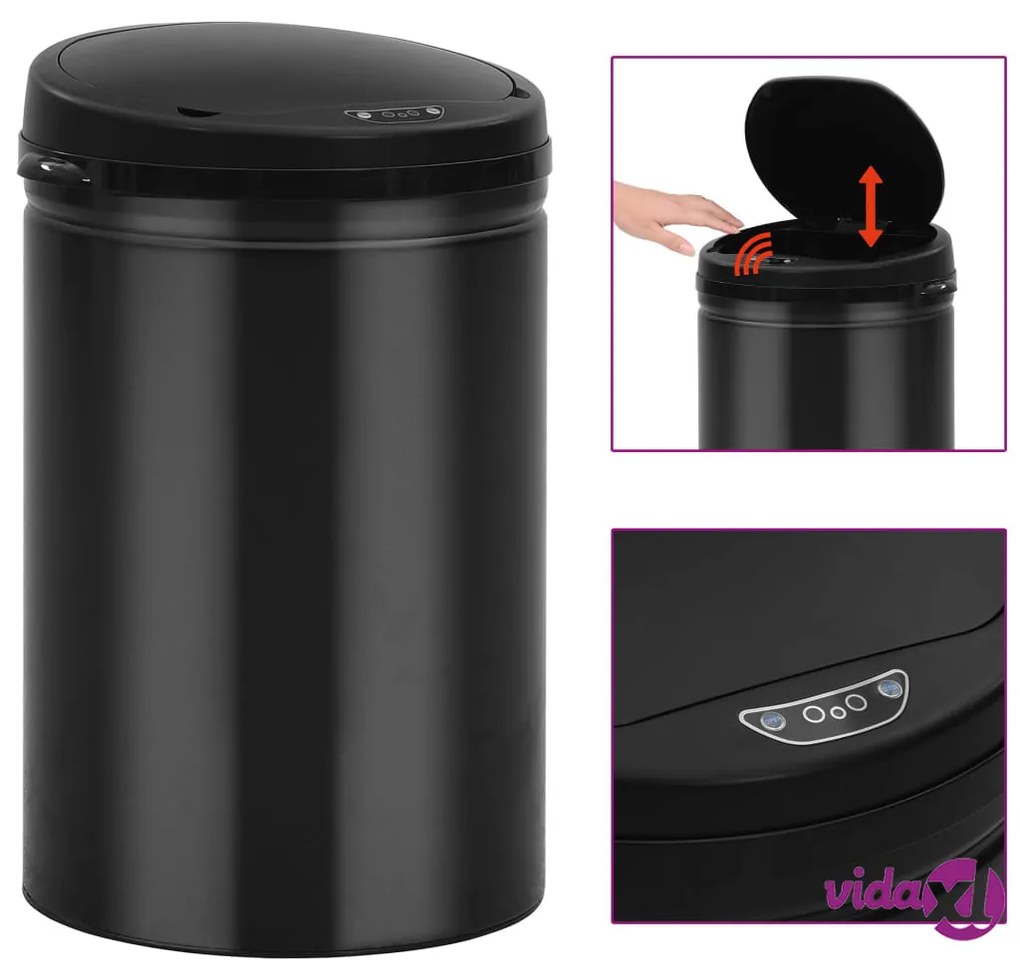 vidaXL Pattumiera Automatica con Sensore 30 L Acciaio al Carbonio Nero