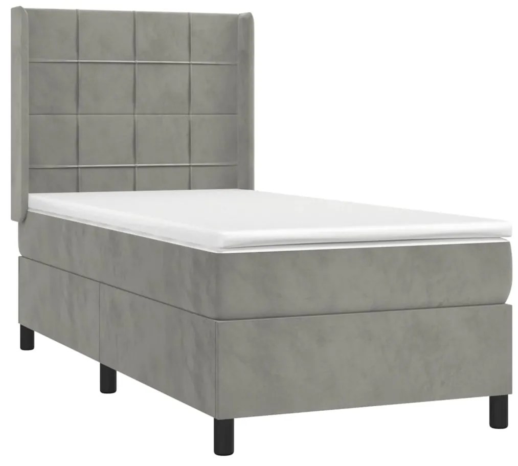 Letto a Molle Materasso e LED Grigio Chiaro 90x190 cm Velluto