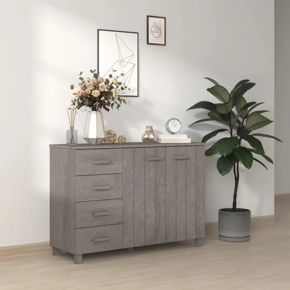 Credenza Hamar Grigio Chiaro 113x40x80cm Legno Massello Di Pino /