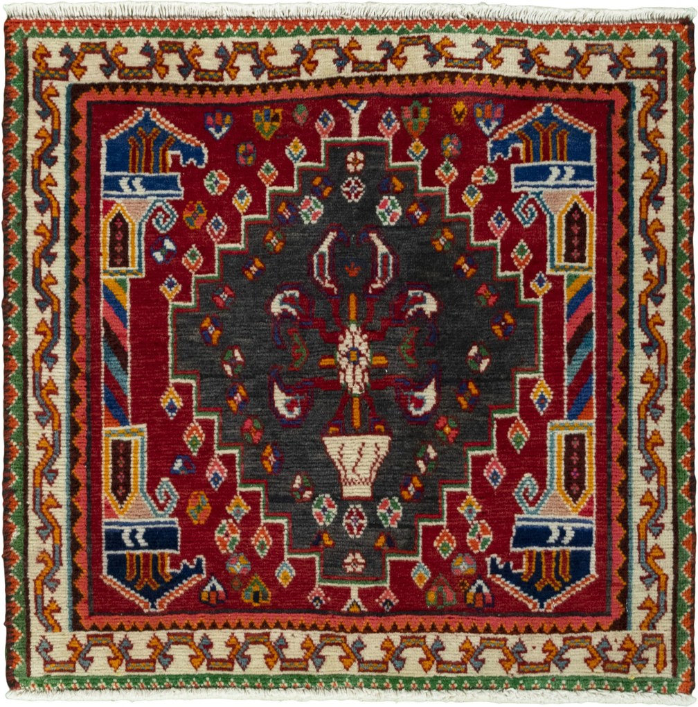 Shiraz Tappeto 60 x 70 Rosso (Iran) Annodato A Mano