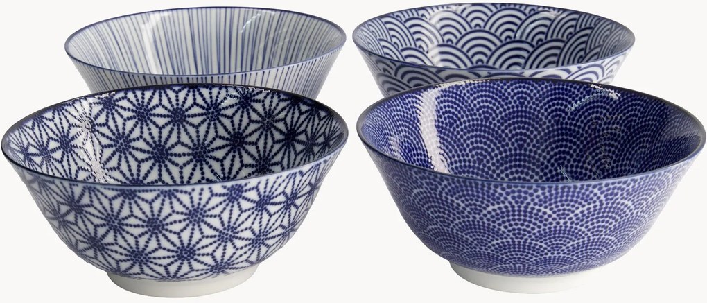 Set di 4 ciotole in porcellana Tayo Nippon Blue