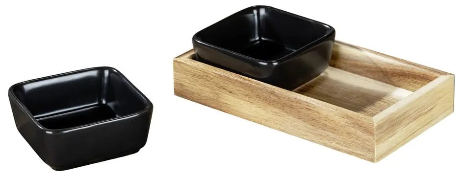 Set di 2 ciotole da portata in ceramica nera con vassoio Elo - Wenko