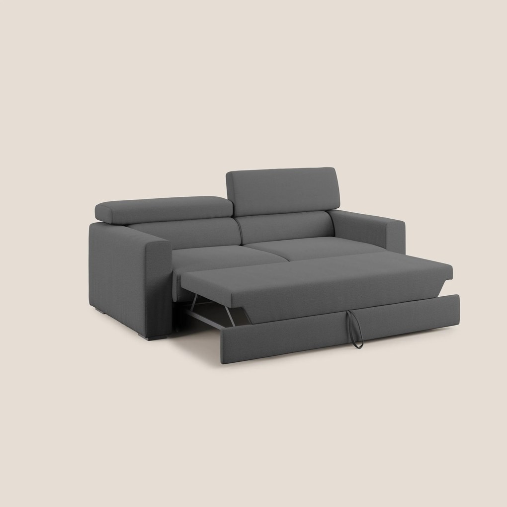 Dylan divano allungabile con pouf estraibile poggiapiedi in tessuto fiammato simil cotone impermeabile T19 antracite