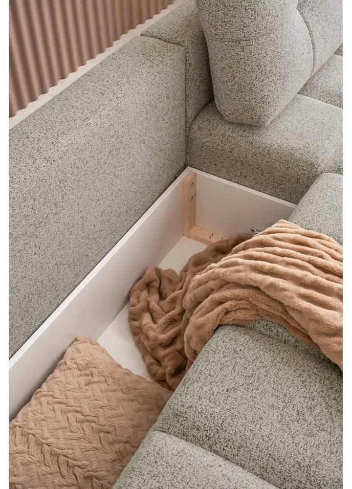 Divano angolare componibile marrone chiaro allungabile/con contenitore (con penisola a destra) Lulu – Miuform