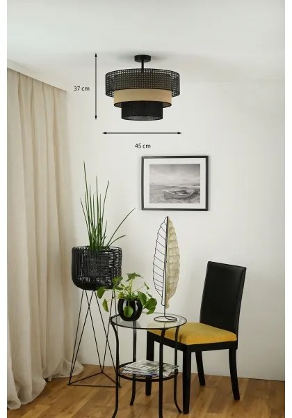 Brilagi - Lampadario DAKOTA LUNETA 1xE27/15W/230V Ø45 cm nero/rattan