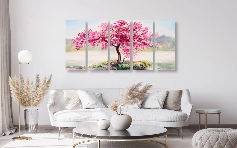 Quadri 5 pezzi – Ciliegio orientale in rosa