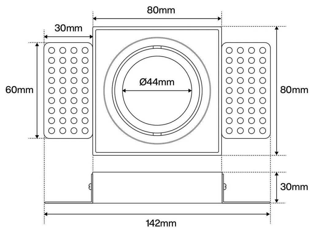 Portafaretto Incasso GU10 Quadrato Orientabile 80x80mm - Bianco