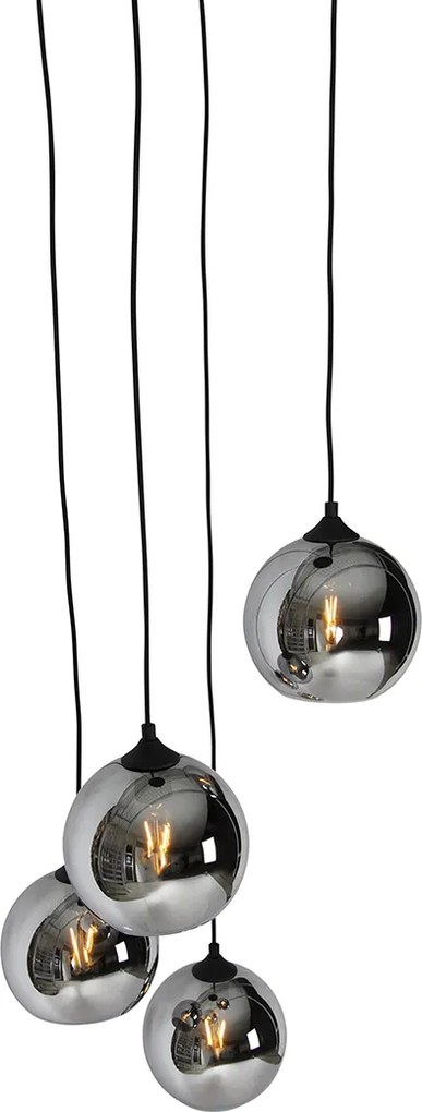 Lampada a sospensione intelligente nera con vetro fumé incl. 4 Wifi A60 - Wallace