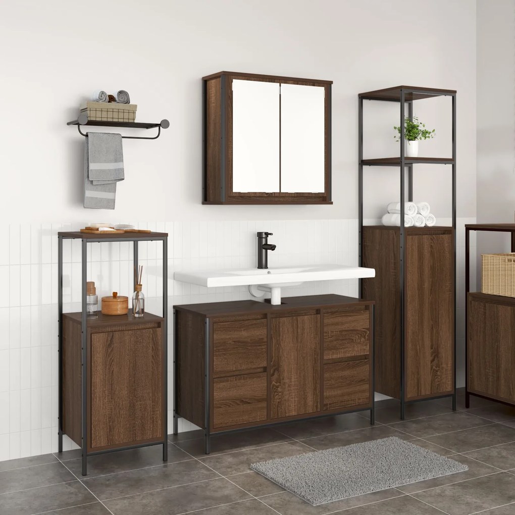 Set di mobili per bagno 3 pezzi - rovere marrone legno ingegnerizzato