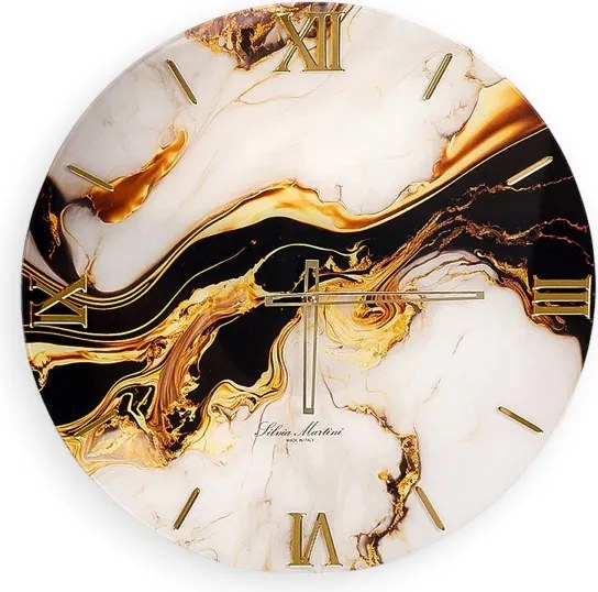 Orologio da parete in vetro temperato stampa effetto marmo oro D60 cm - BRYT