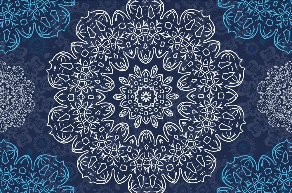 Carta da parati – Mandala blu con motivo astratto
