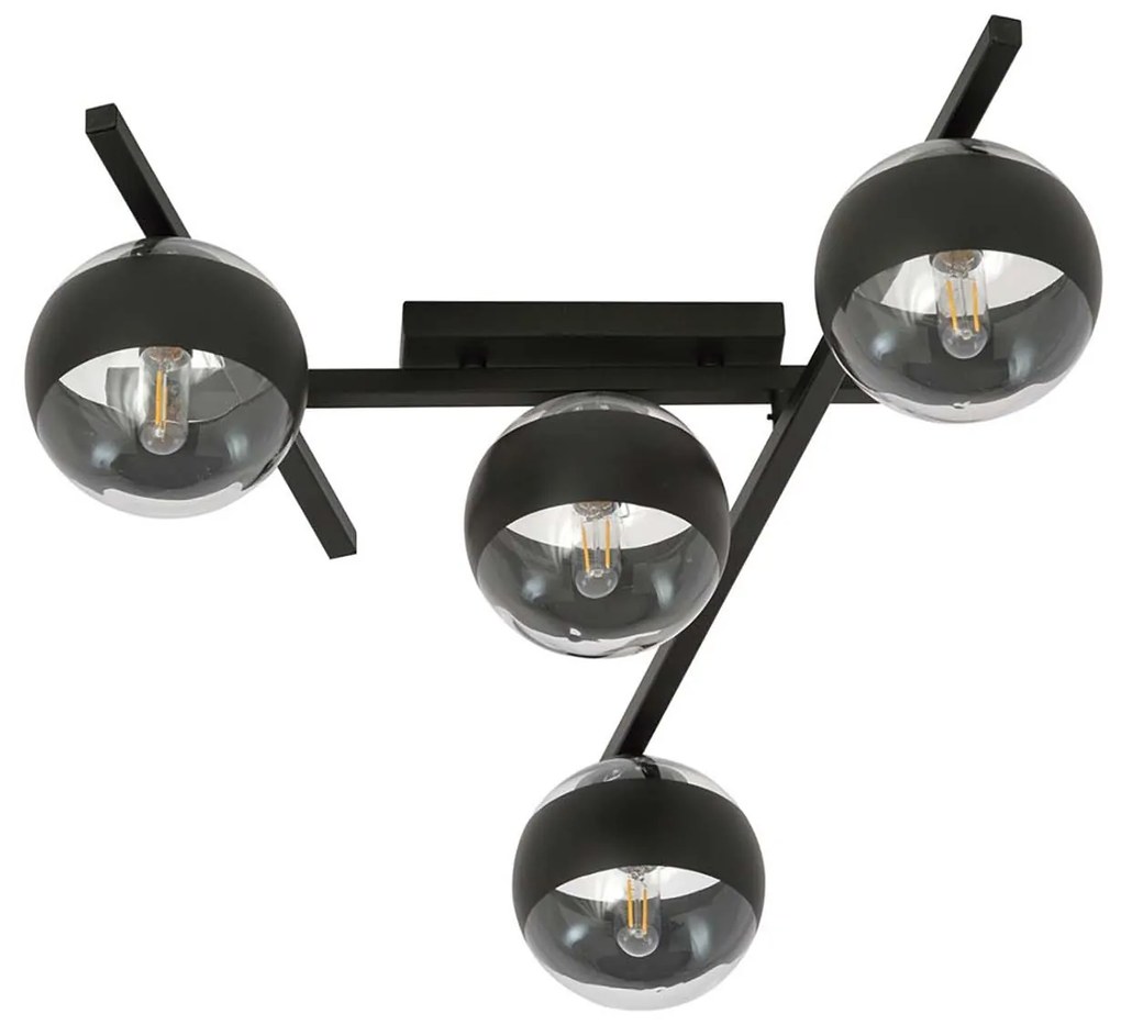 Plafoniera Moderna Teti Acciaio Nero 4 Luci E14 Ip20