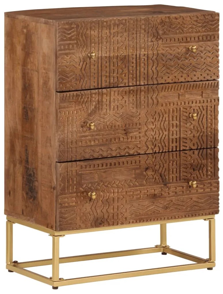 Cassettiera 55x30x76 Cm İn Legno Massello Di Mango E Ferro /