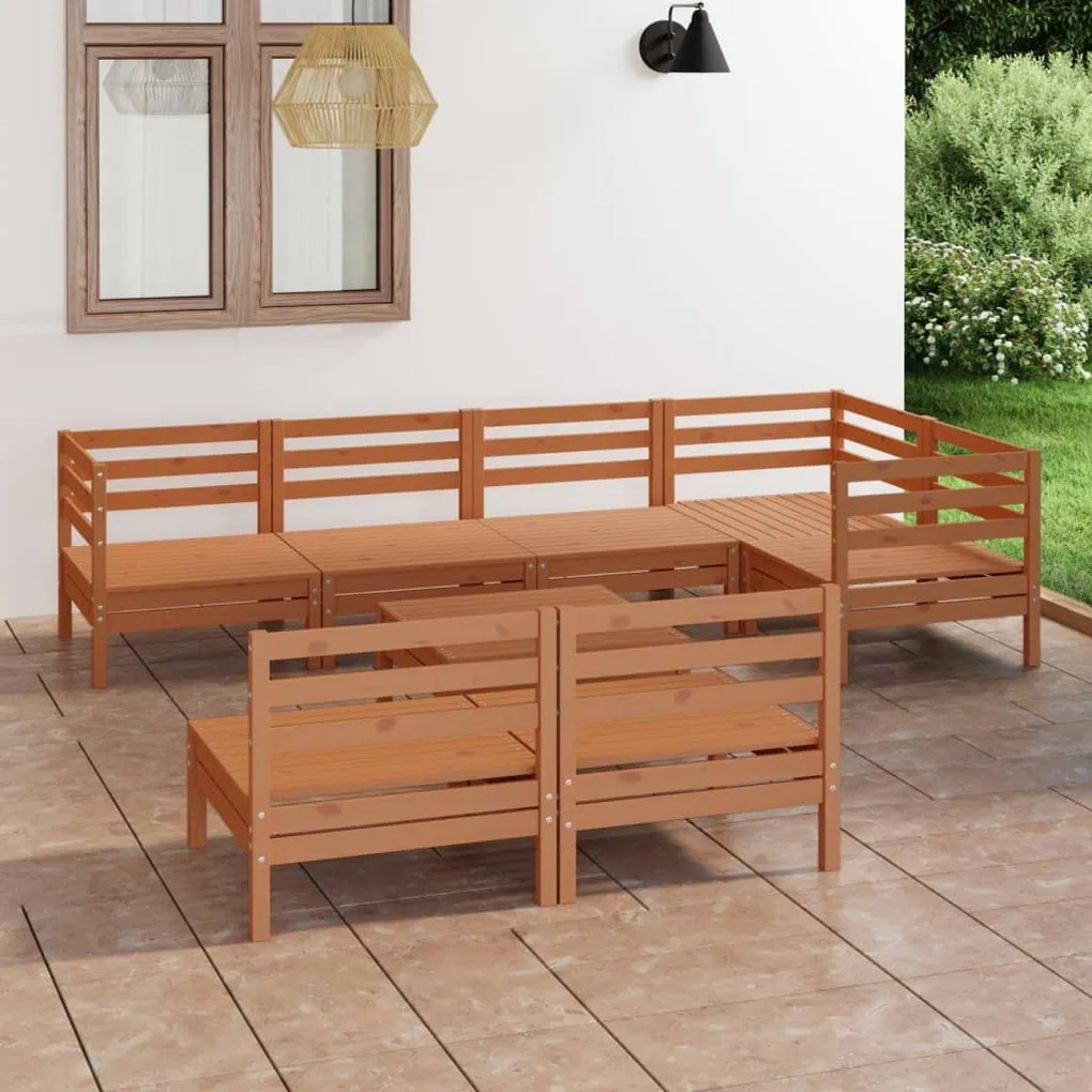 Set salotto da giardino 8 pz in legno massello di pino miele