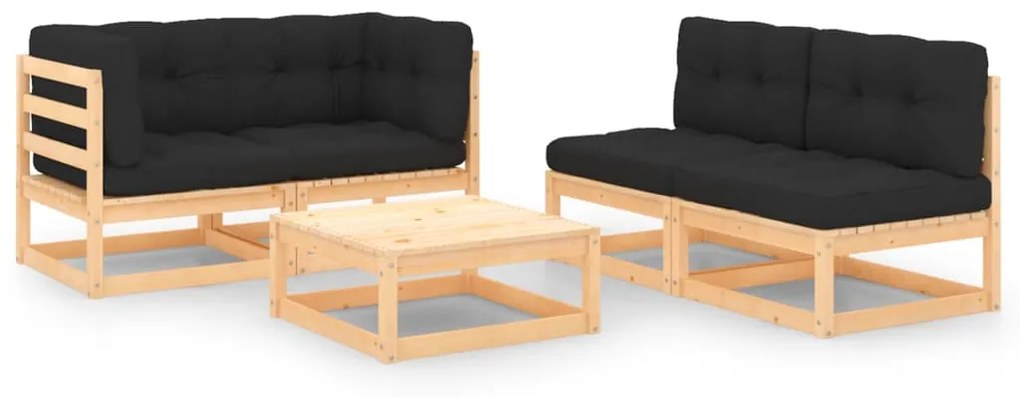 Set divani da giardino 5 pz con cuscini legno massello di pino