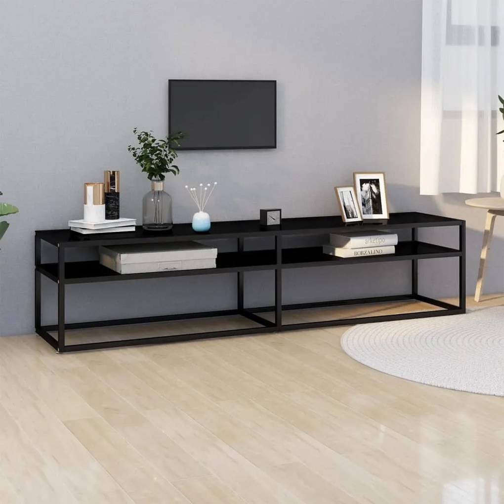 Mobile Porta Tv Nero 180x40x40,5 Cm İn Vetro Temperato /