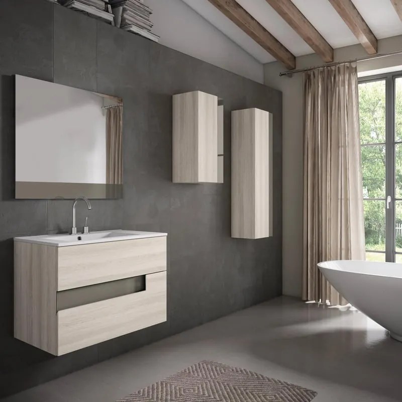 Mobile da bagno sospeso sotto lavabo L 80 x H 55 x P 45 cm betulla laccato opaco, 2 cassetti VISOBATH Vision