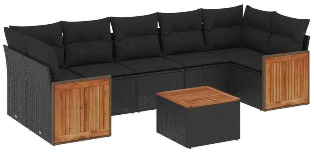 Set divani da giardino con cuscini 8 pz nero in polyrattan