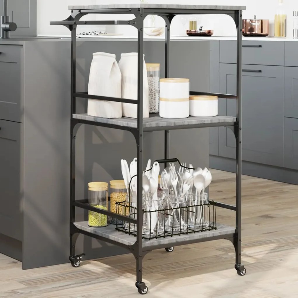 Carrello da cucina grigio sonoma 60,5x50x105 cm