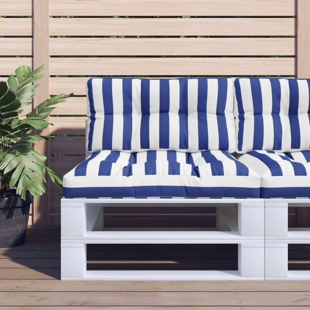 Cuscini Per Pallet 2 Pz Strisce Blu E Bianche İn Tessuto /