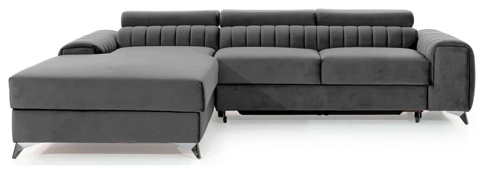 Divano angolare grigio scuro allungabile/con contenitore (con penisola a sinistra/con chaise lounge) e rivestimento in velluto Grayson – ELTAP