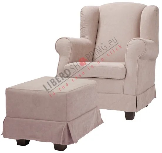 Poltrona imbottita in tessuto sfoderabile BERGERE BEIGE CON POUF