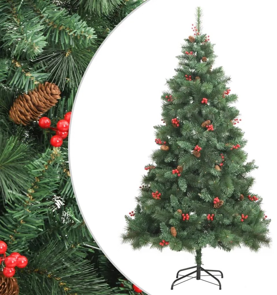 Albero Natale Artificiale Incernierato con Pigne e Bacche, Albero Natale Artificiale Incernierato con Pigne e Bacche 180cm