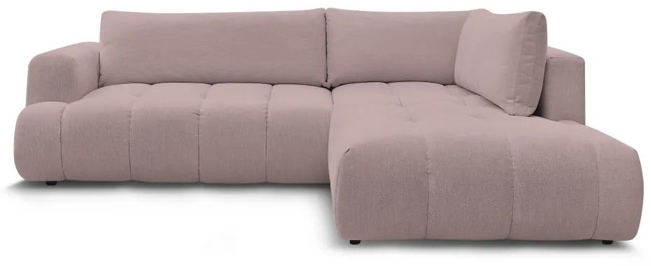 Divano angolare rosa allungabile e con contenitore (penisola a destra/a L) con rivestimento in ciniglia Fuji – Bobochic Paris