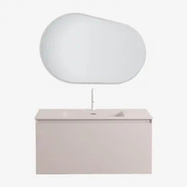 Set Mobili Da Bagno In Legno Macrae Con Lavabo Integrato Beige Lino & Ovalado Led Y Antivaho (100x65 Cm) Meunier & Bianco ↑20 - Sklum