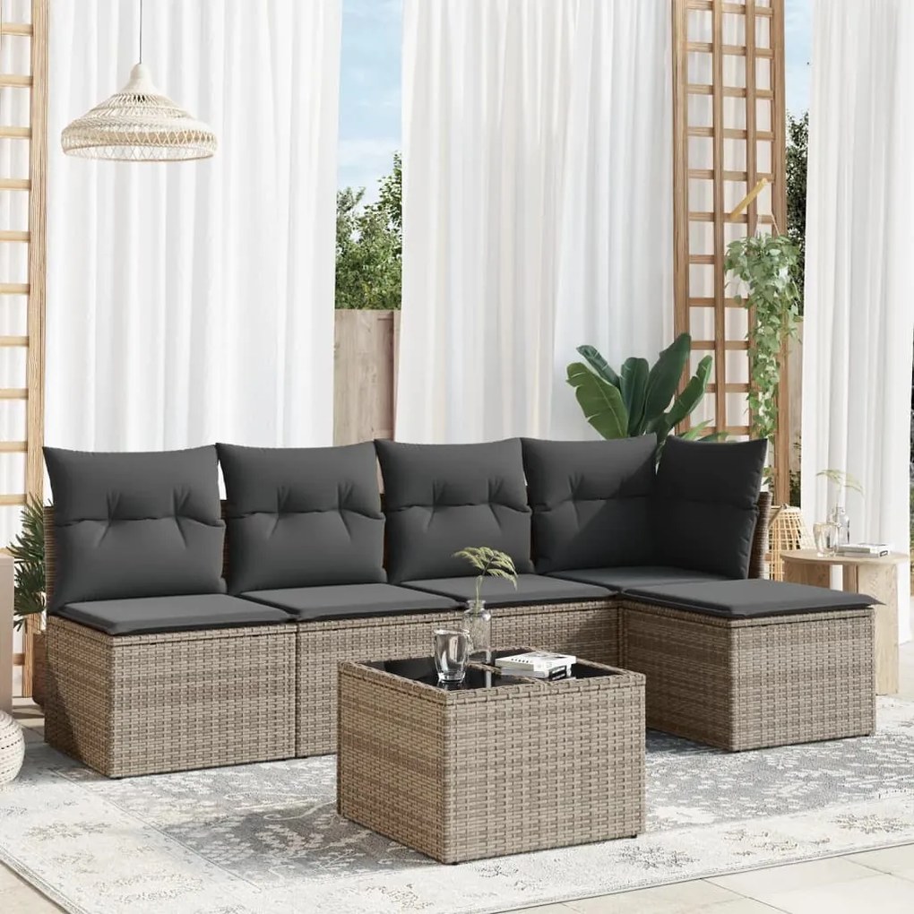 Set divano da giardino 6 pz con cuscini grigio in polyrattan