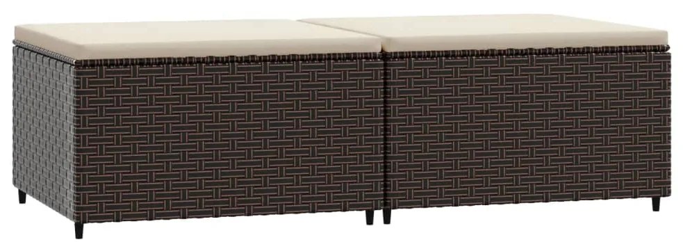 Poggiapiedi da giardino con cuscini 2 pz in polyrattan marrone