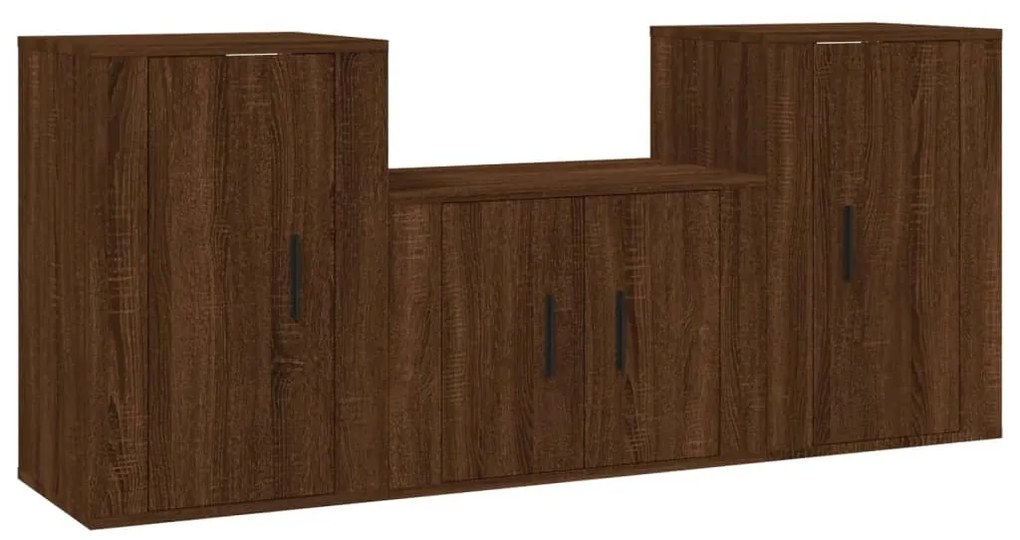 Set mobili porta tv 3 pz rovere marrone in legno multistrato