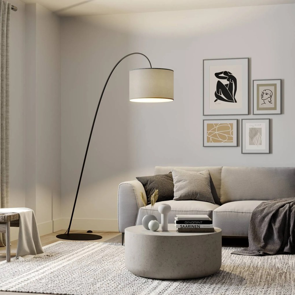 Lampada ad arco Alice Nowodvorski Lighting, Alluminio / Grigio / Zincato, Soggiorno / Sala da pranzo, Tessuto / Stoffa / Seta, Moderno, Lampada da terra