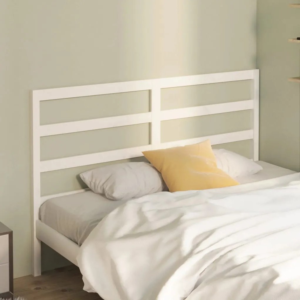 Testiera Per Letto Bianca 126x4x100cm İn Legno Massello Di Pino /