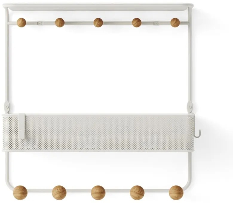 Appendiabiti da parete in metallo bianco naturale con ripiano Estique - Umbra