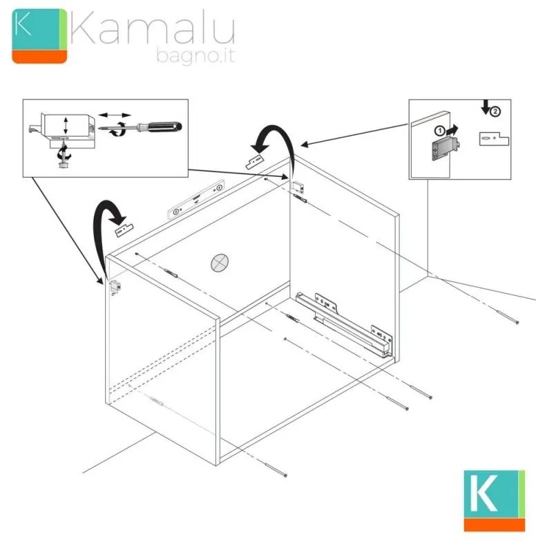 Kamalu - mobile bagno sospeso 155 cm con lavabo in solid surface bianco e doppio cassetto sp-155c