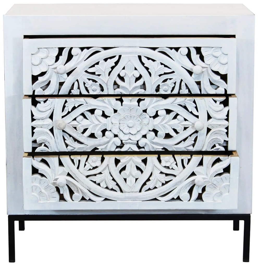 OHM - comò cassettiera con decoro 3 cassetti legno e ferro