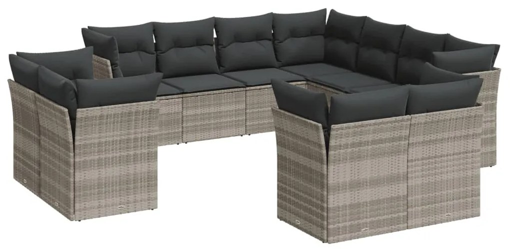 Set divani da giardino 11 pz con cuscini in polyrattan grigio