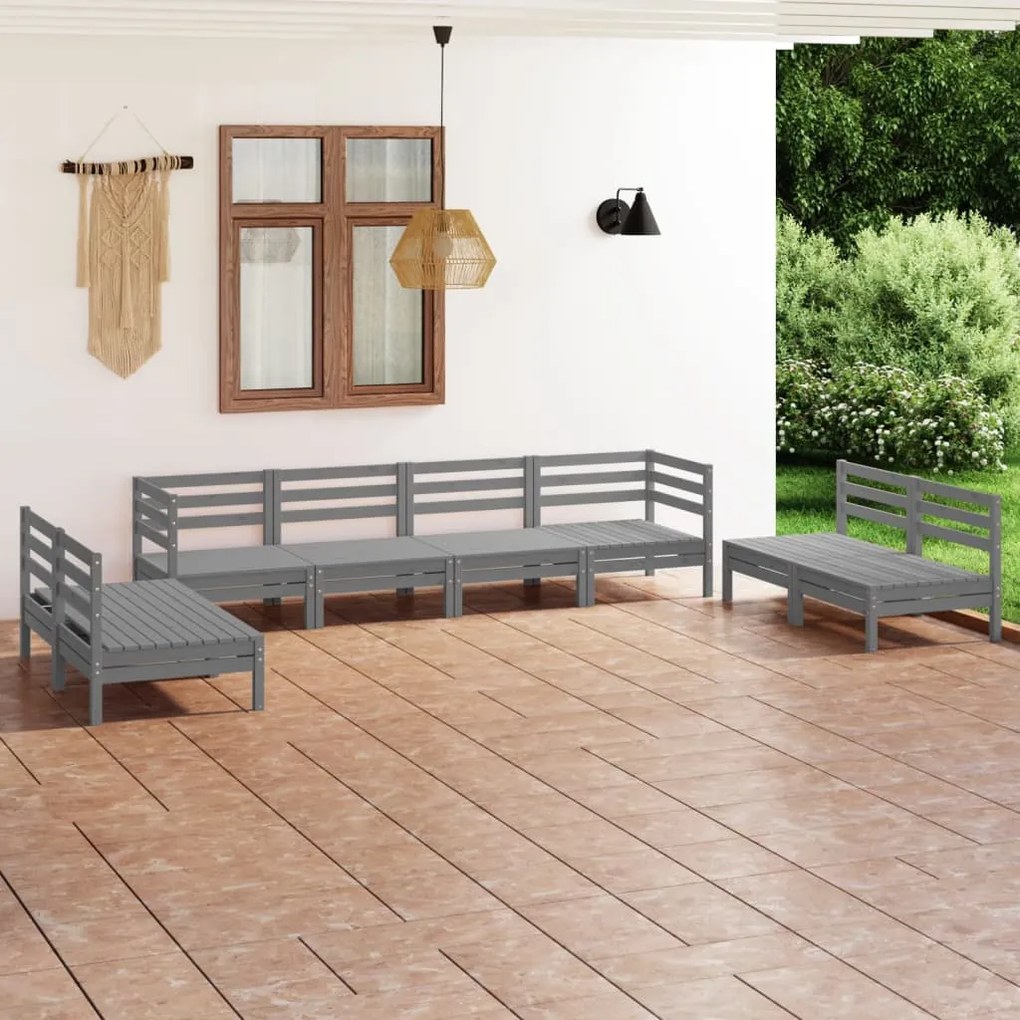 Set divani da giardino 8 pz grigio in legno massello di pino