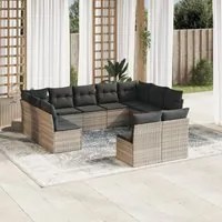 Set Divani da Giardino 11 pz con Cuscini in Polyrattan Grigio 3218352