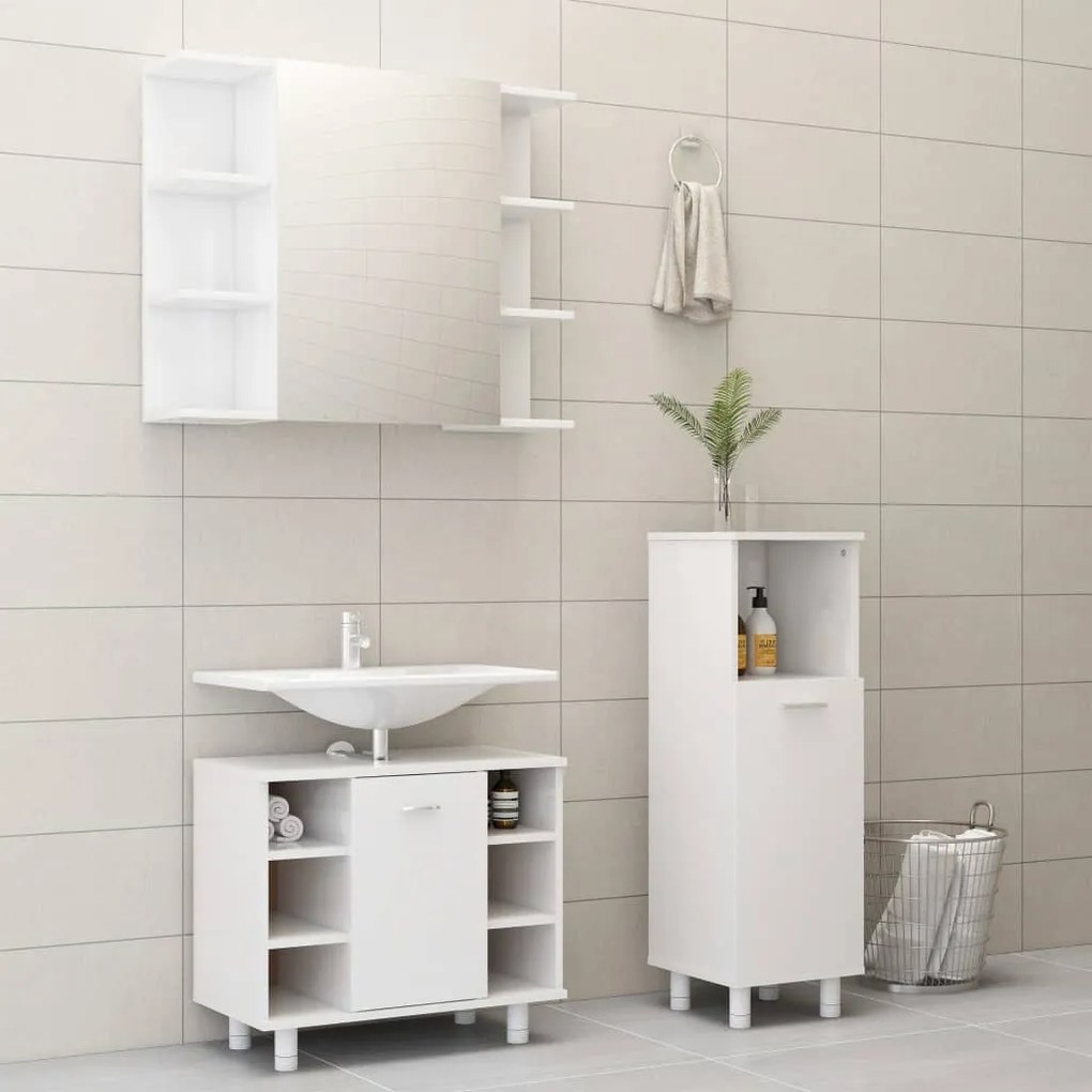 Set mobili da bagno 3 pz bianco lucido in truciolato