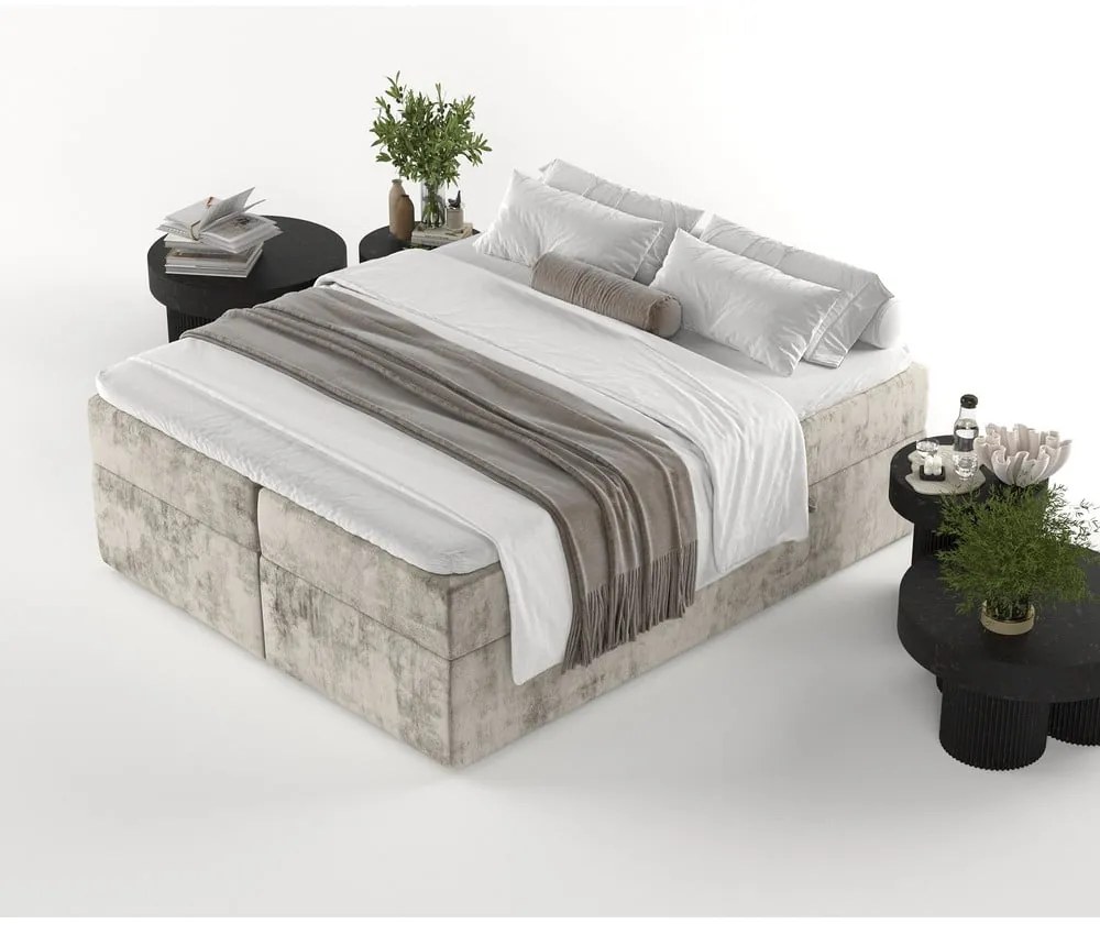 Letto boxspring marrone chiaro con contenitore 160x200 cm Yoko - Maison de Rêve